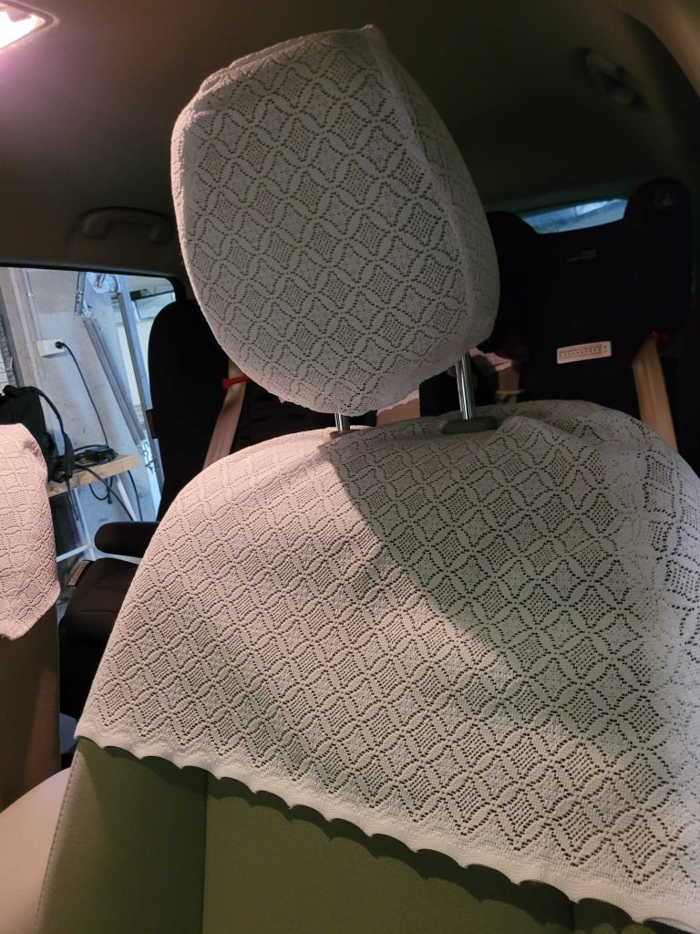 Head rest covers of a second hand EV