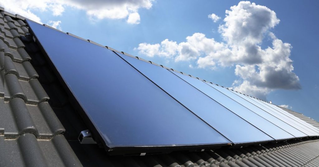 Black home solar panels on a roof.