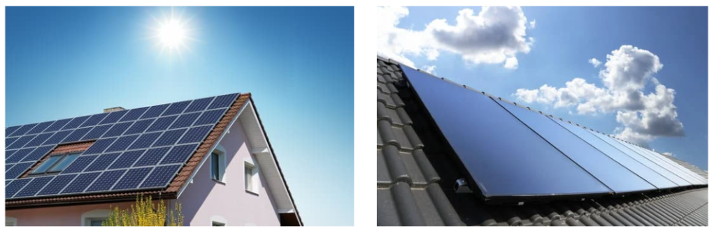 Cheap vs expensive solar - cheap solar panels (left) often appear more bulky while more expensive solar panels (right) appear more sleek.