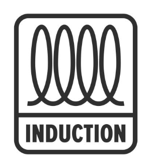 Induction logo identifies induction compatible pots and pans.